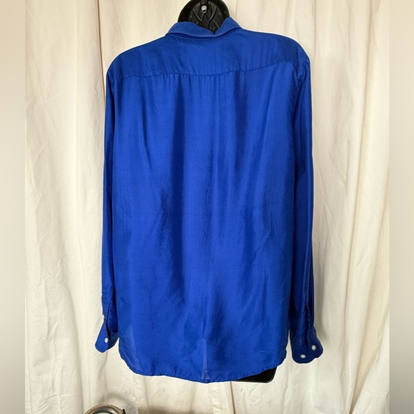 Lauren Ralph Lauren Women's Sz 12 100% Silk Royal Cobalt Blue Button Down Blouse - Picture 3 of 6